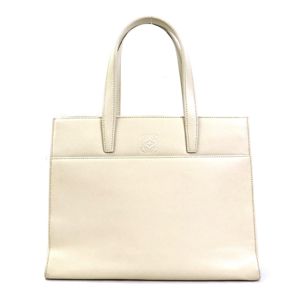 LOEWE Anagram Leather Calfskin Shoulder Leather Handbag Off White